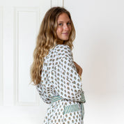COTTON BLOCK PRINT KIMONO - GREEN FLOWER