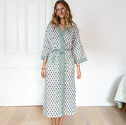 COTTON BLOCK PRINT KIMONO - GREEN FLOWER