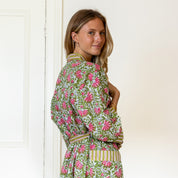 COTTON BLOCK PRINT KIMONO - GREEN AND PINK
