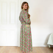 COTTON BLOCK PRINT KIMONO - GREEN AND PINK