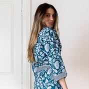 COTTON BLOCK PRINT KIMONO - NAVY AND WHITE