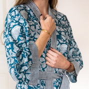 COTTON BLOCK PRINT KIMONO - NAVY AND WHITE