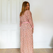 COTTON BLOCK PRINT KIMONO - PALE PINK AND GREEN