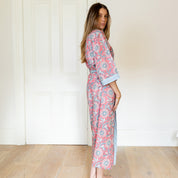 COTTON BLOCK PRINT KIMONO - ROSE AND POWDER BLUE