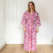 COTTON BLOCK PRINT KIMONO - ROSE PINK AND WHITE