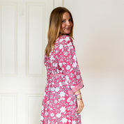COTTON BLOCK PRINT KIMONO - ROSE PINK AND WHITE