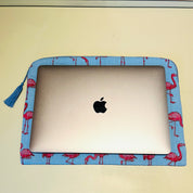 LAPTOP CASE - SKY BLUE AND PINK FLAMINGO