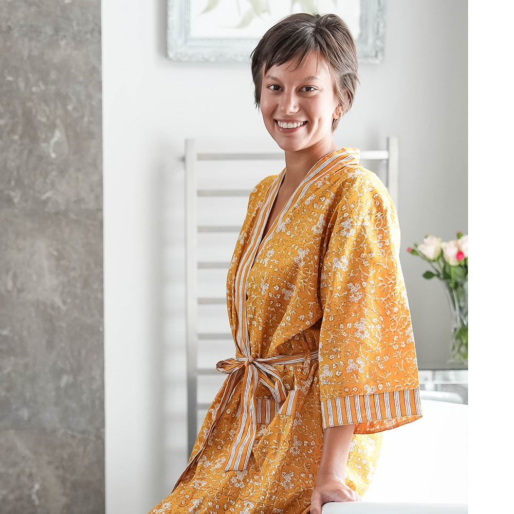 HAND PRINTED ROBE - TURMERIC