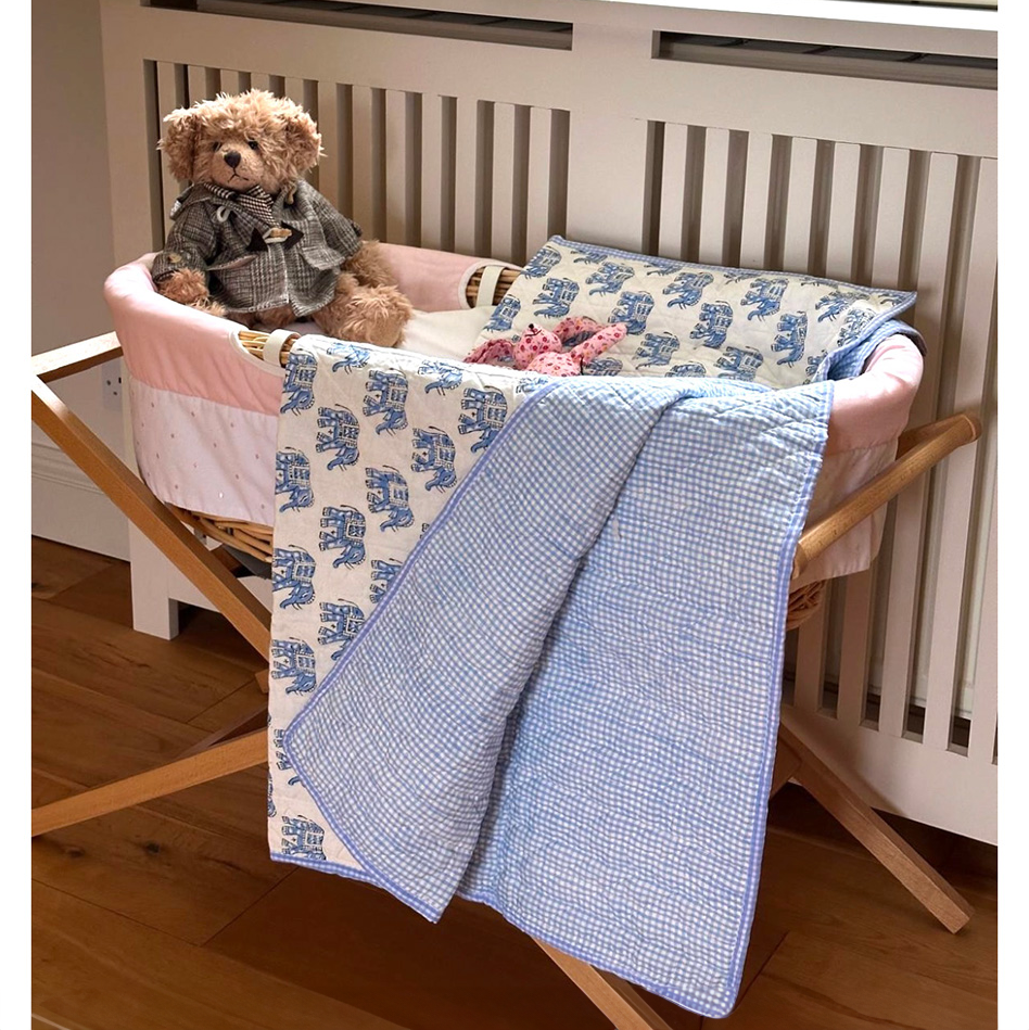 ORGANIC COTTON BABY QUILT - BLUE ELEPHANT