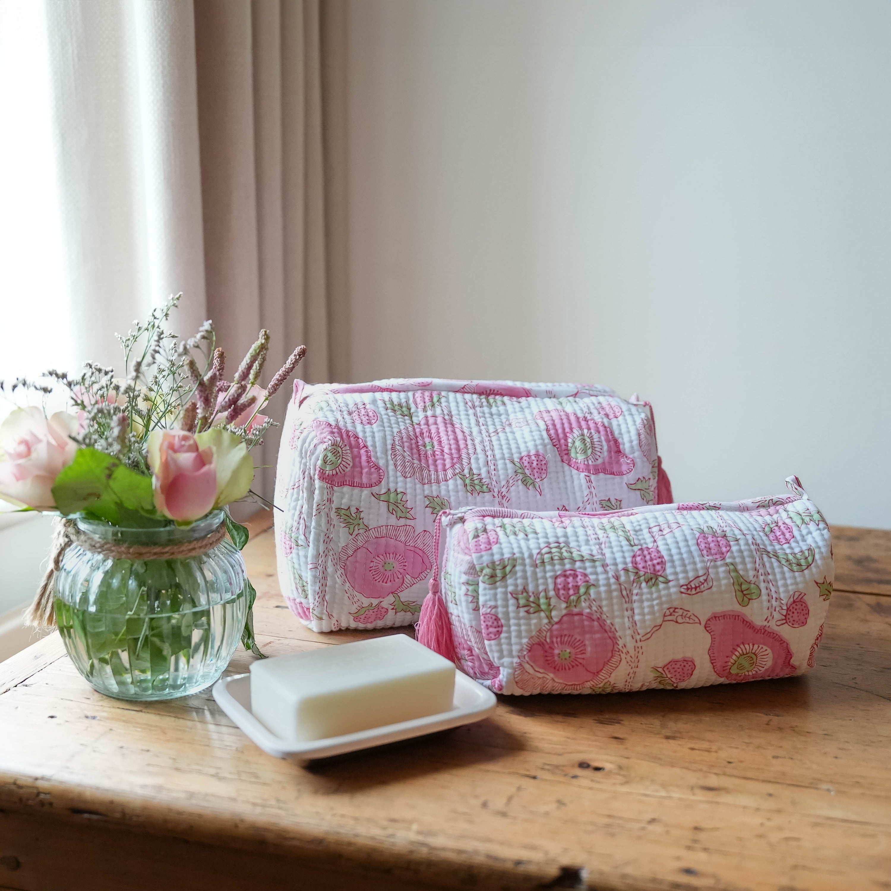 COTTON WASH BAG - PINK BUTTERCUP