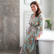 COTTON BLOCK PRINT KIMONO - PALE BLUE FLORAL