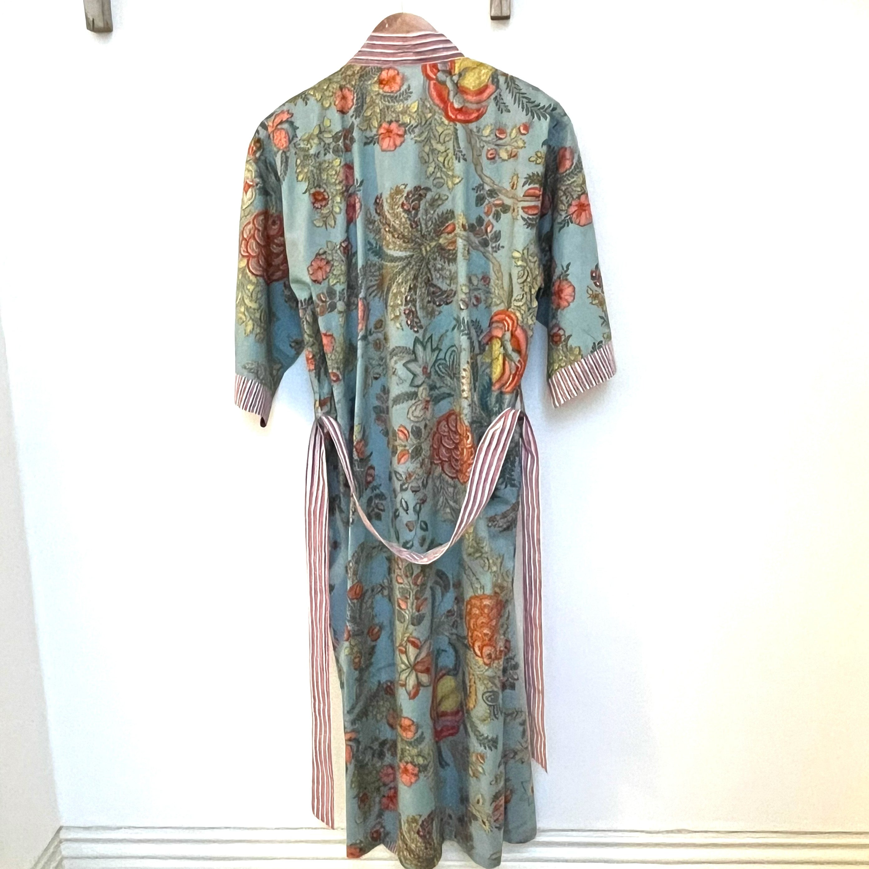 COTTON BLOCK PRINT KIMONO - PALE BLUE FLORAL