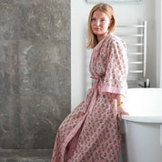 COTTON BLOCK PRINT KIMONO - PALE PINK AND GREEN