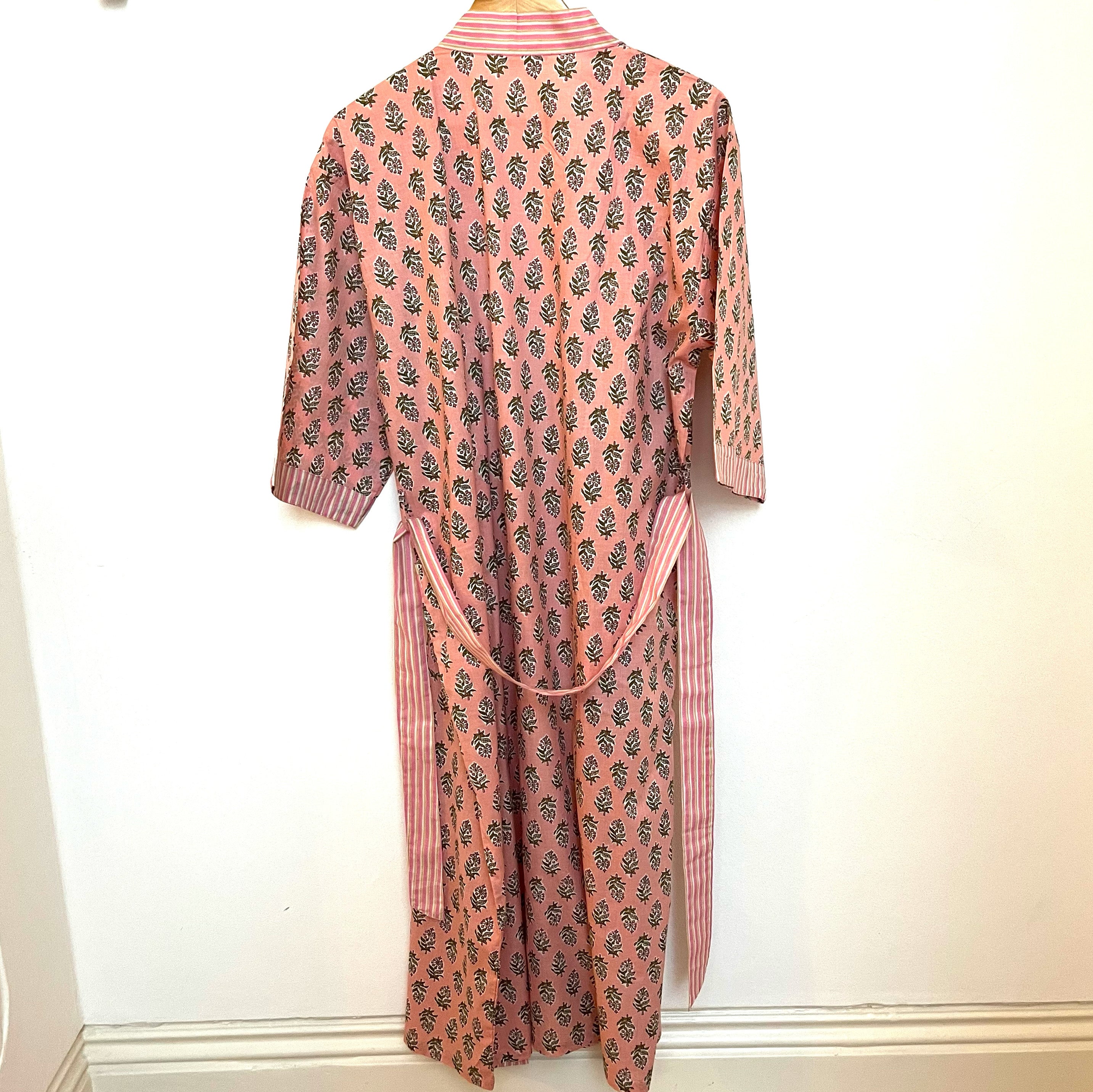 COTTON BLOCK PRINT KIMONO - PALE PINK AND GREEN