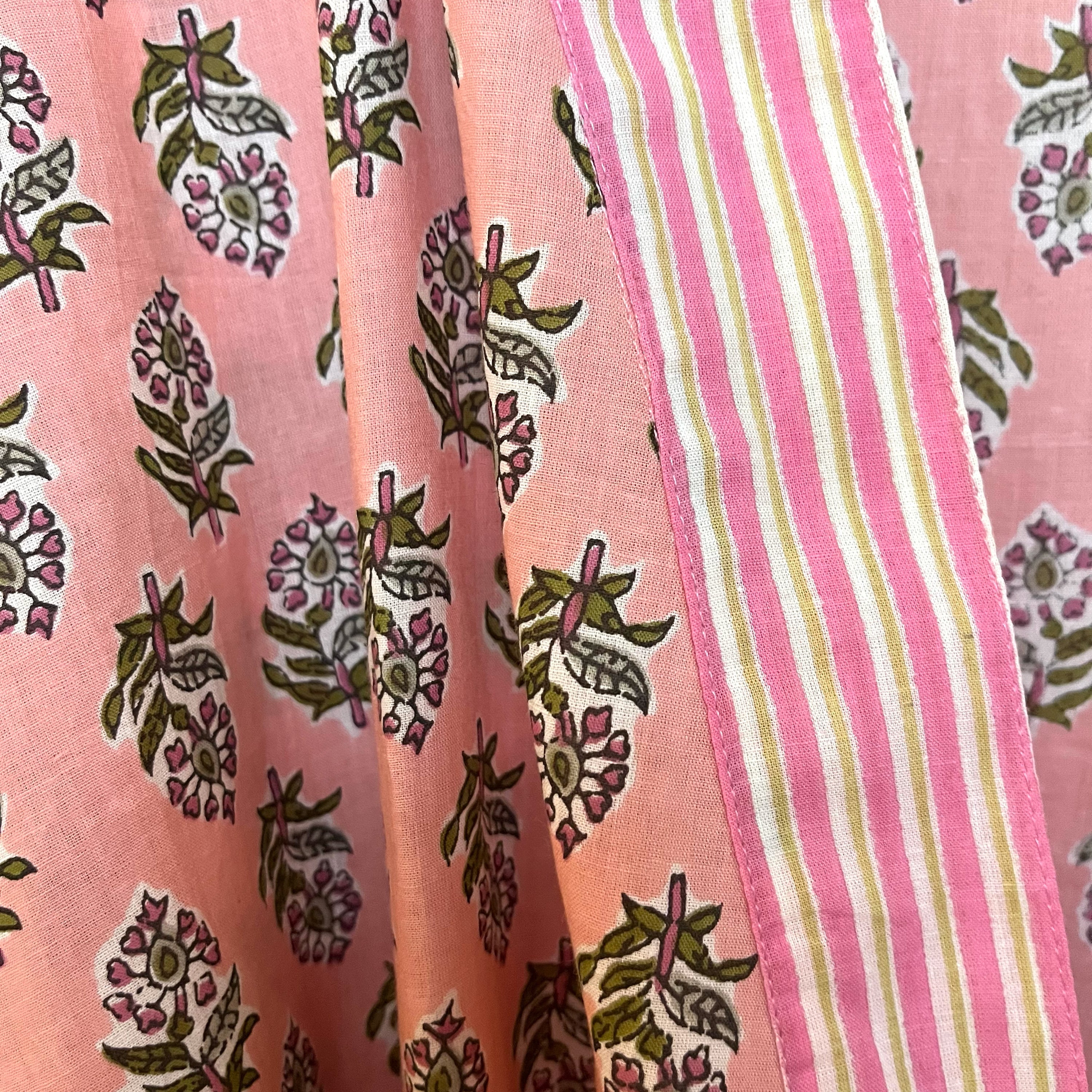 COTTON BLOCK PRINT KIMONO - PALE PINK AND GREEN