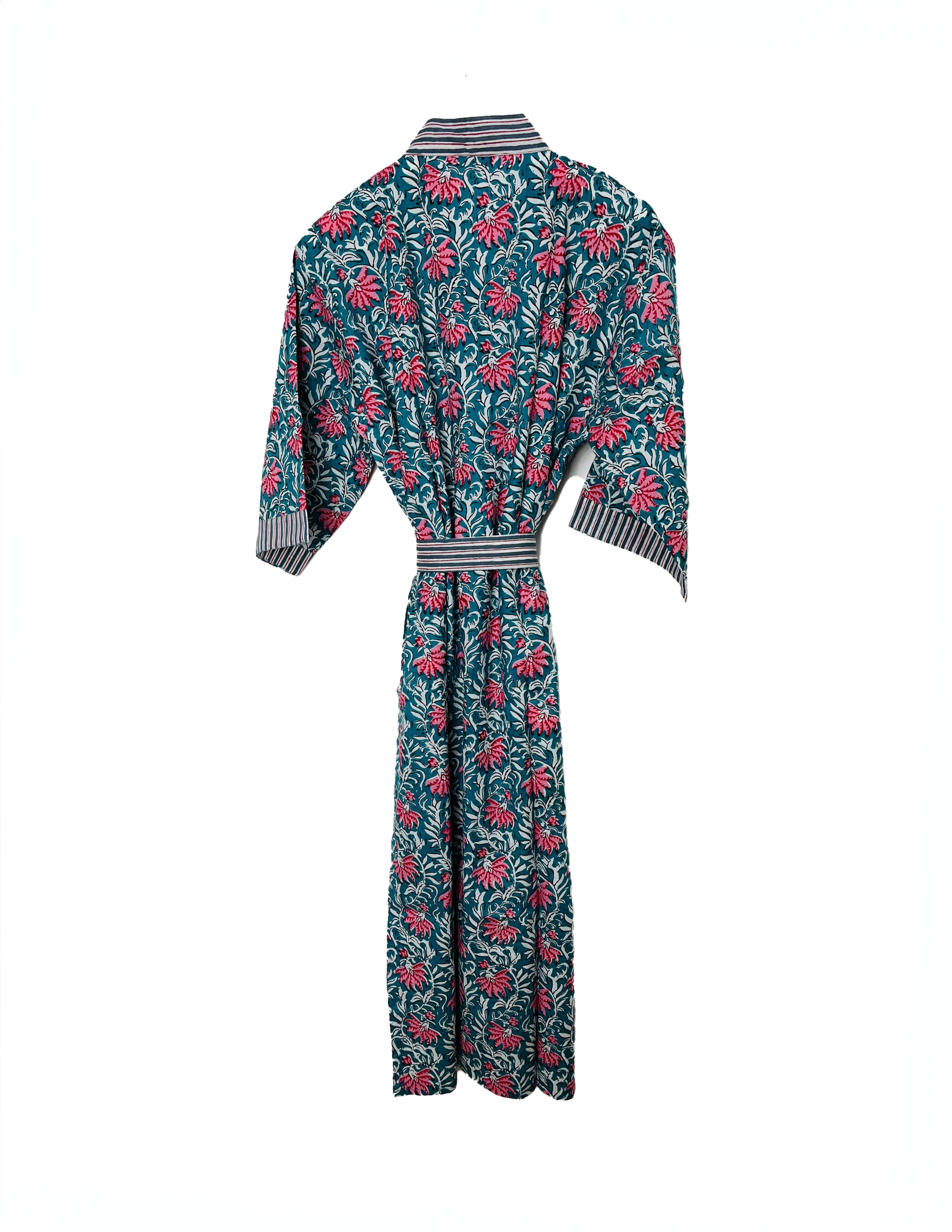 HAND PRINTED ROBE - PETROL BLUE / PINK