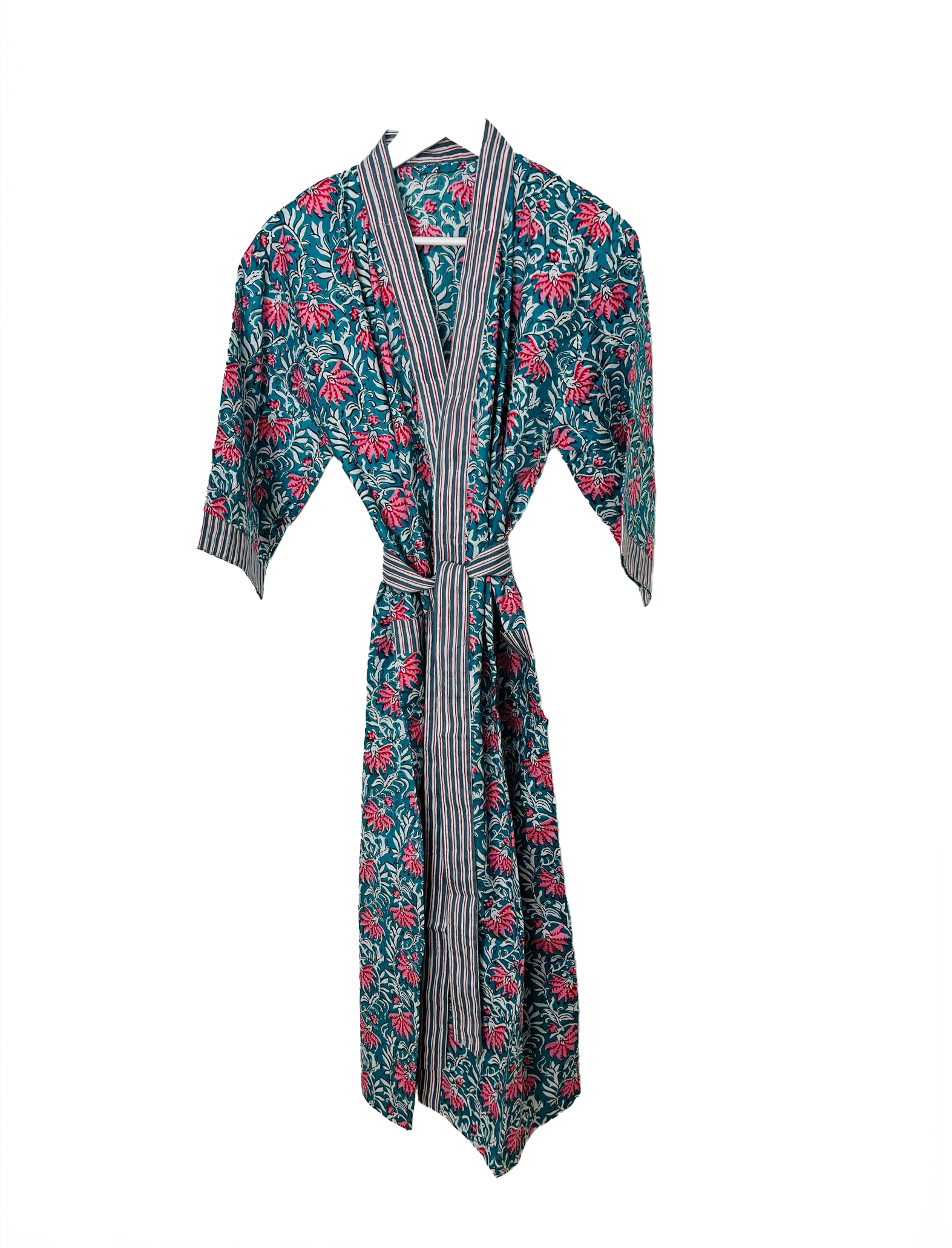 HAND PRINTED ROBE - PETROL BLUE / PINK