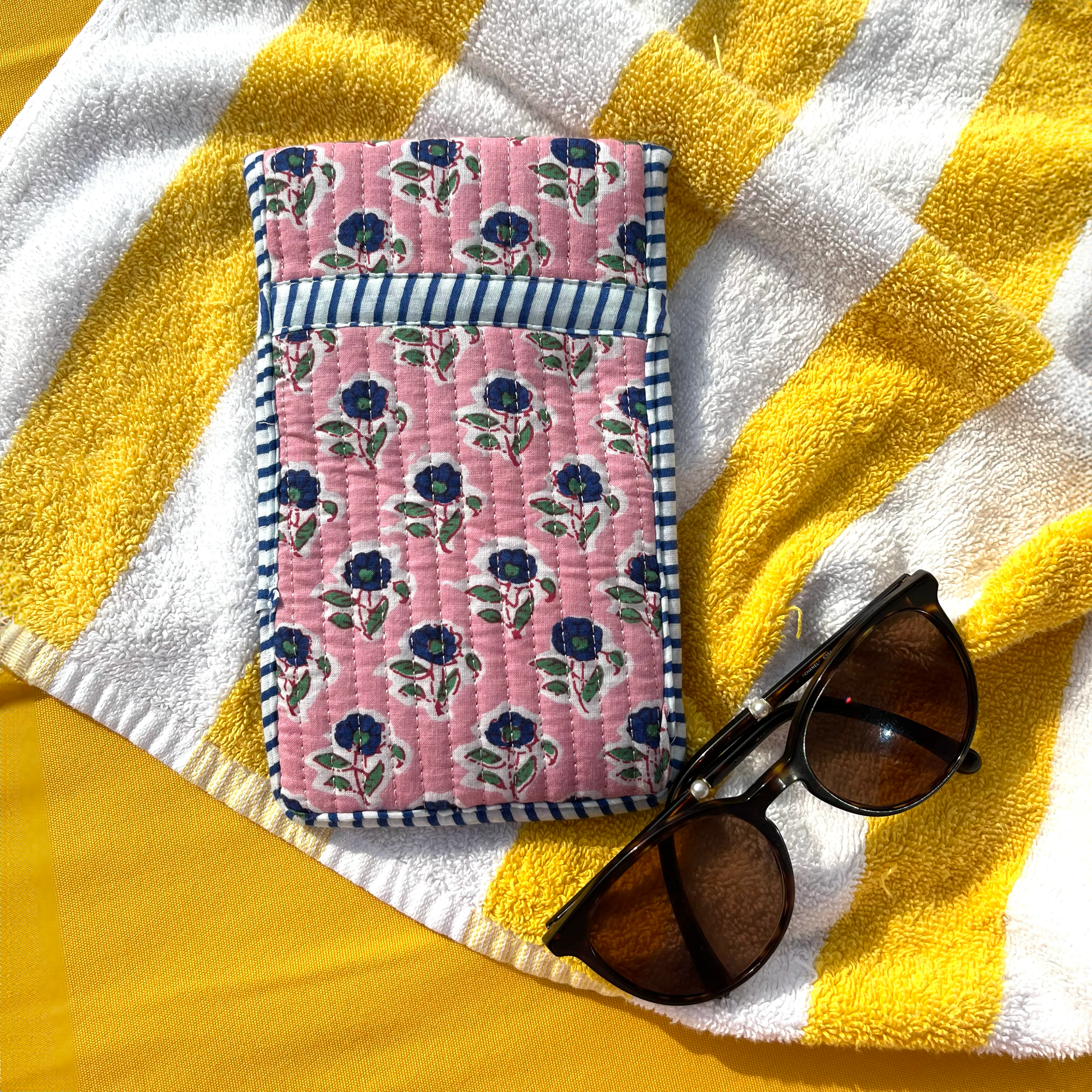 COTTON GLASSES CASE - PINK/BLUE FLOWER