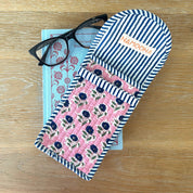 COTTON GLASSES CASE - PINK AND BLUE FLOWER