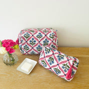 WASH BAG + MAKE UP POUCH SET - BLUE TRELLIS