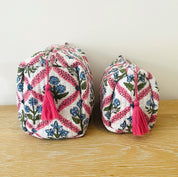 WASH BAG + MAKE UP POUCH SET - BLUE TRELLIS