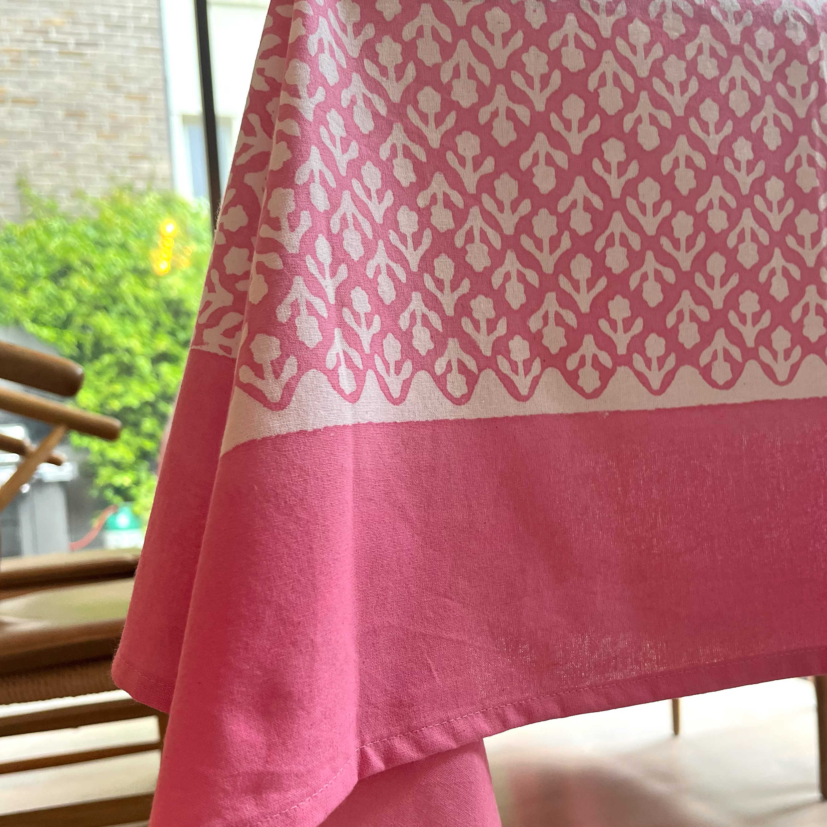HAND BLOCK TABLECLOTH - ROSE PINK MOTIF