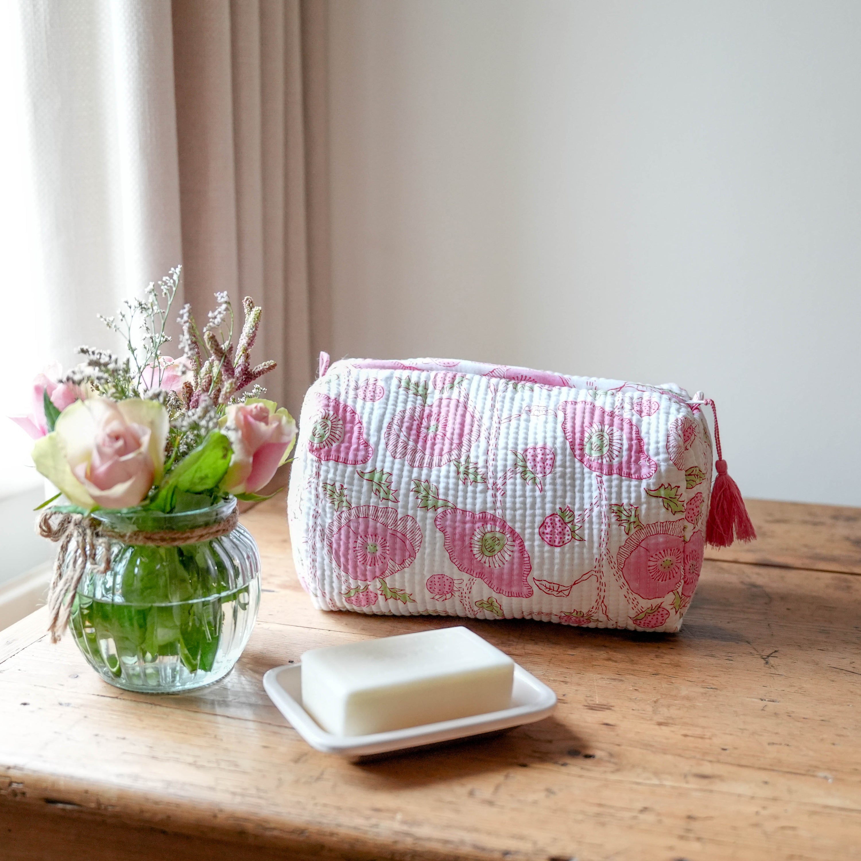 COTTON WASH BAG - PINK BUTTERCUP