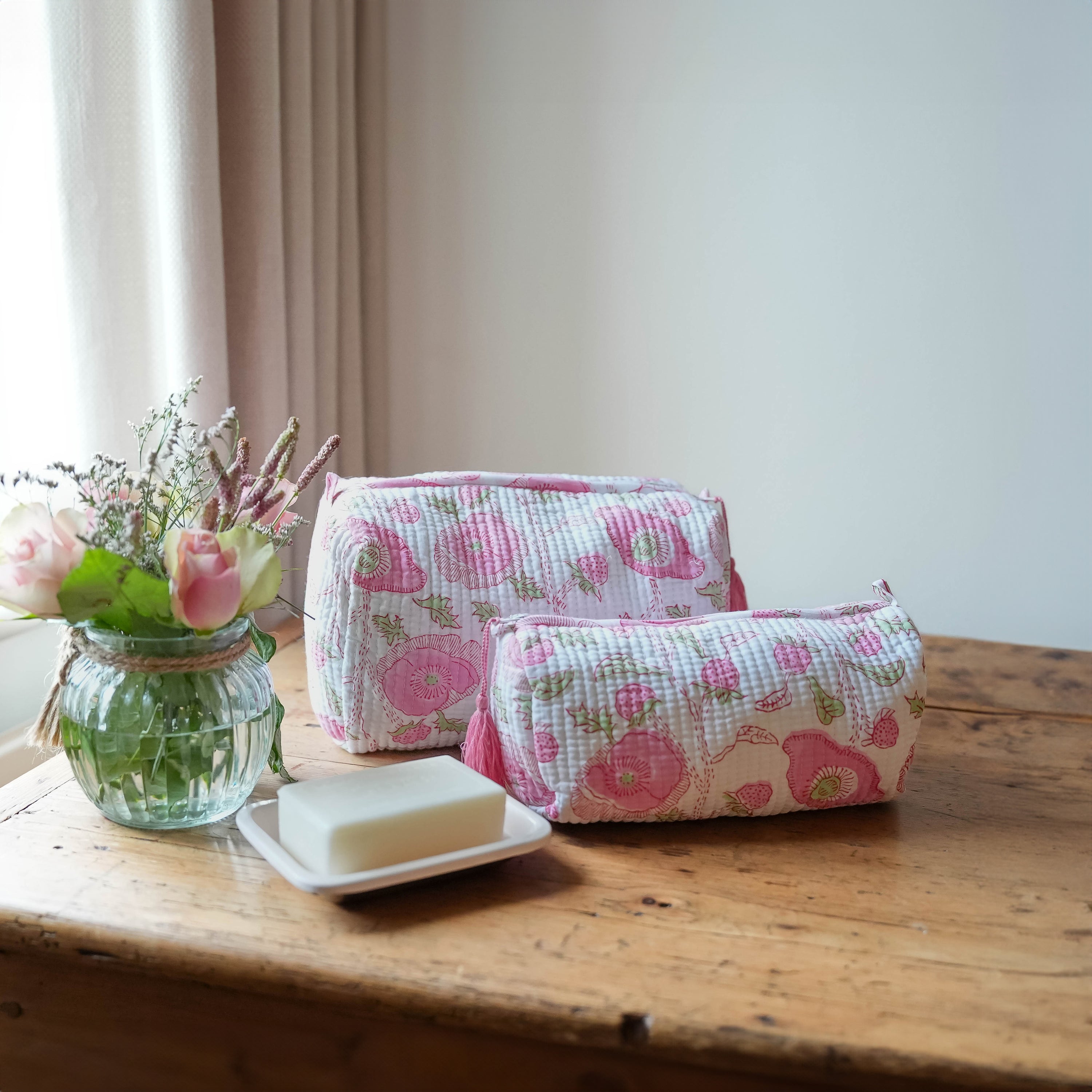 COTTON WASH BAG - PINK BUTTERCUP