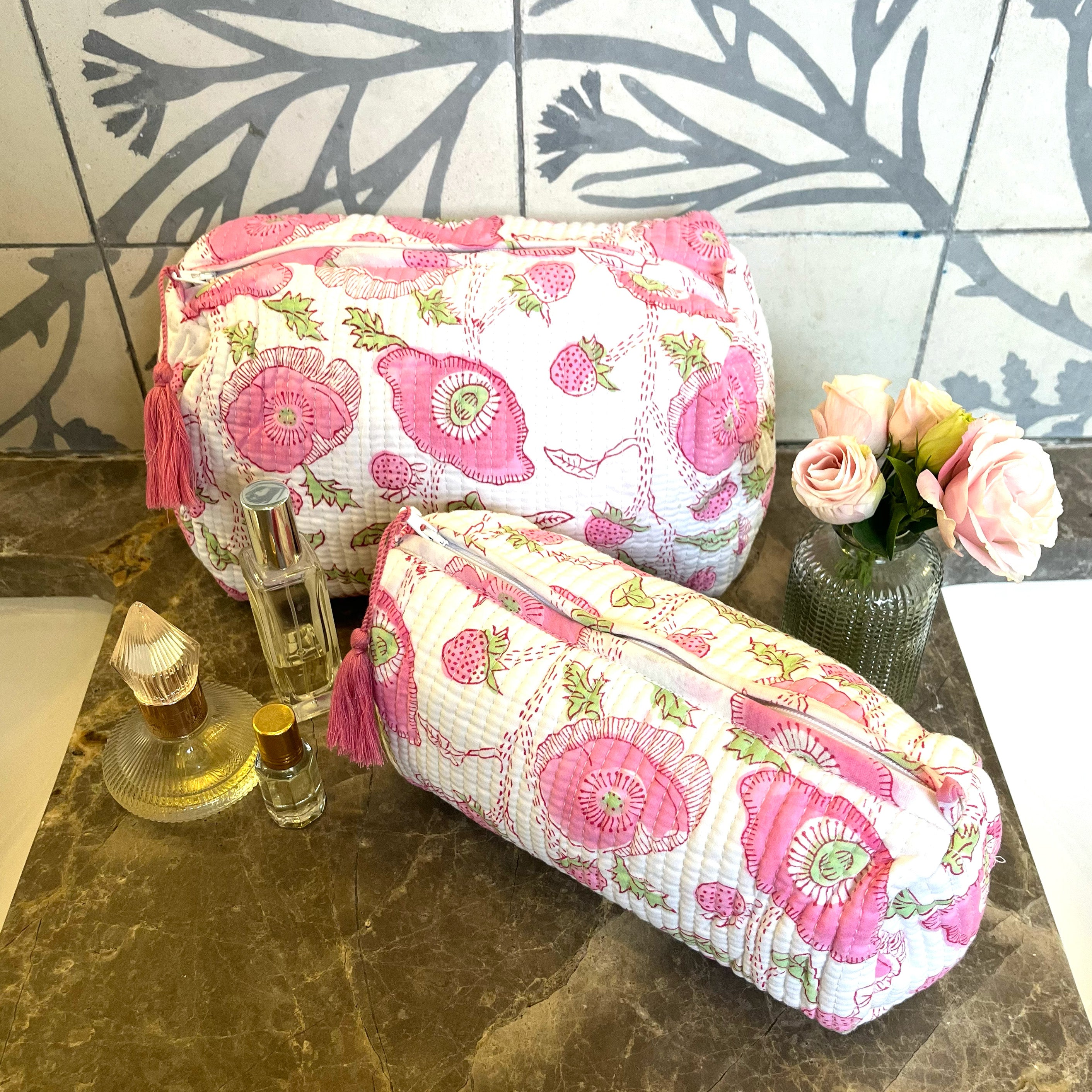 COTTON WASH BAG - PINK BUTTERCUP