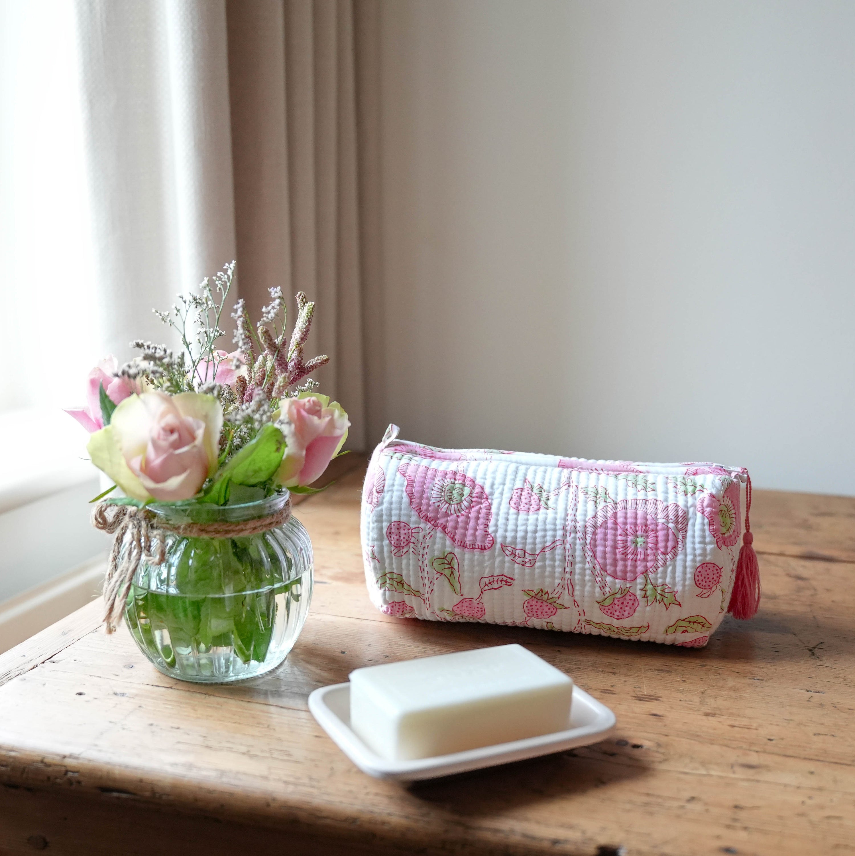 COTTON WASH BAG - PINK BUTTERCUP