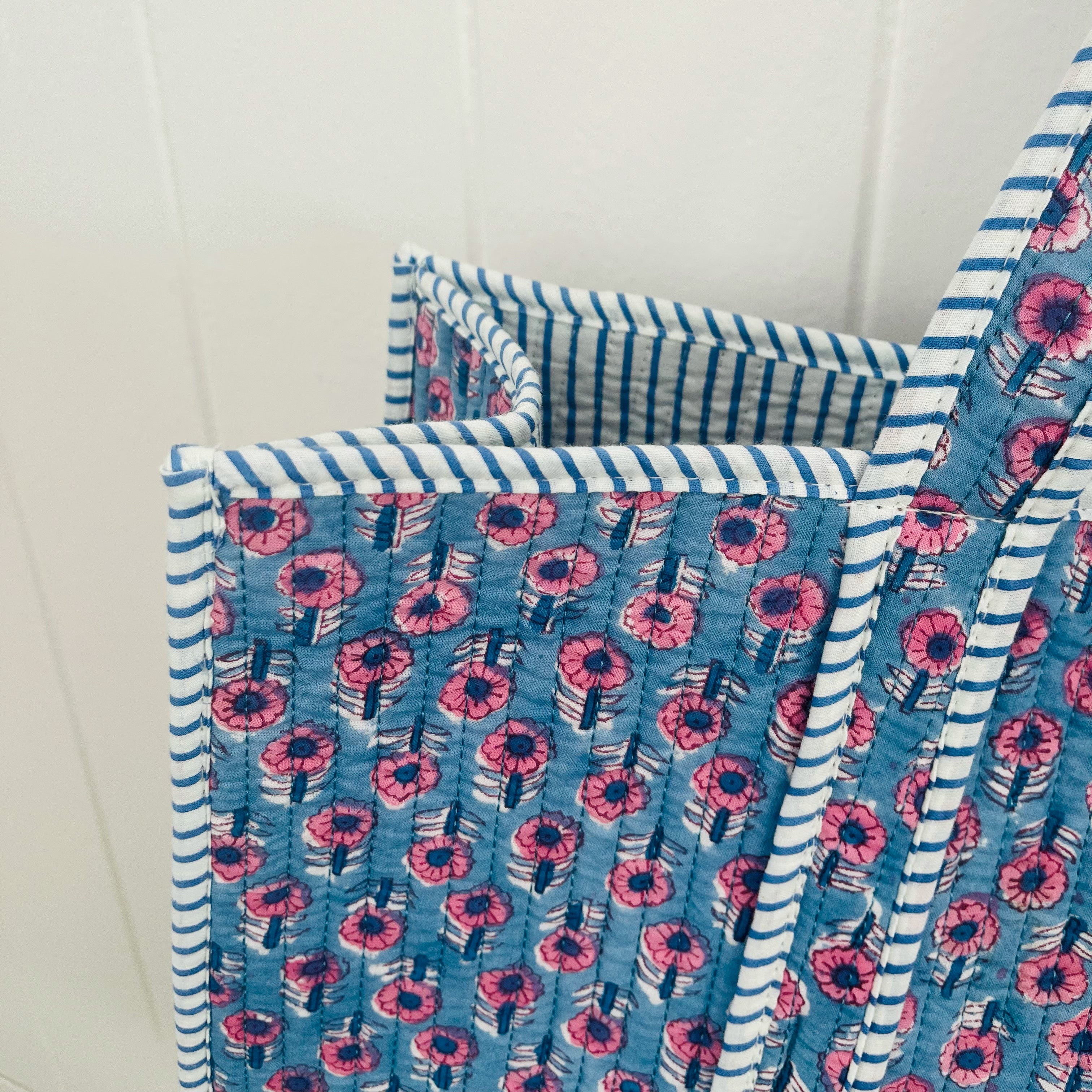 QUILTED COTTON TOTE BAG -PINK DAISY