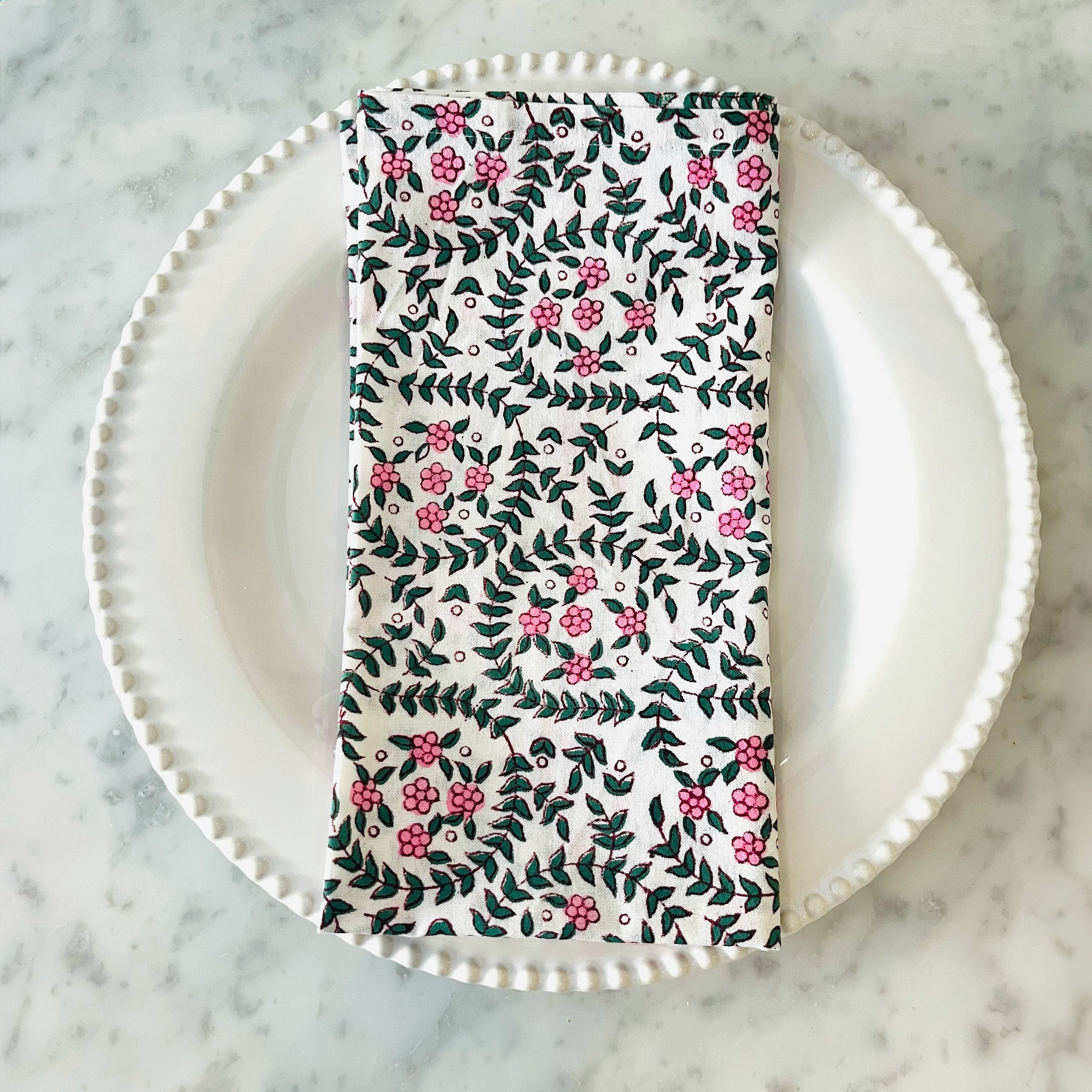 HAND BLOCK TABLECLOTH - PINK DITSY