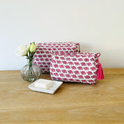WASH BAG + MAKE UP POUCH SET - PINK ELEPHANT