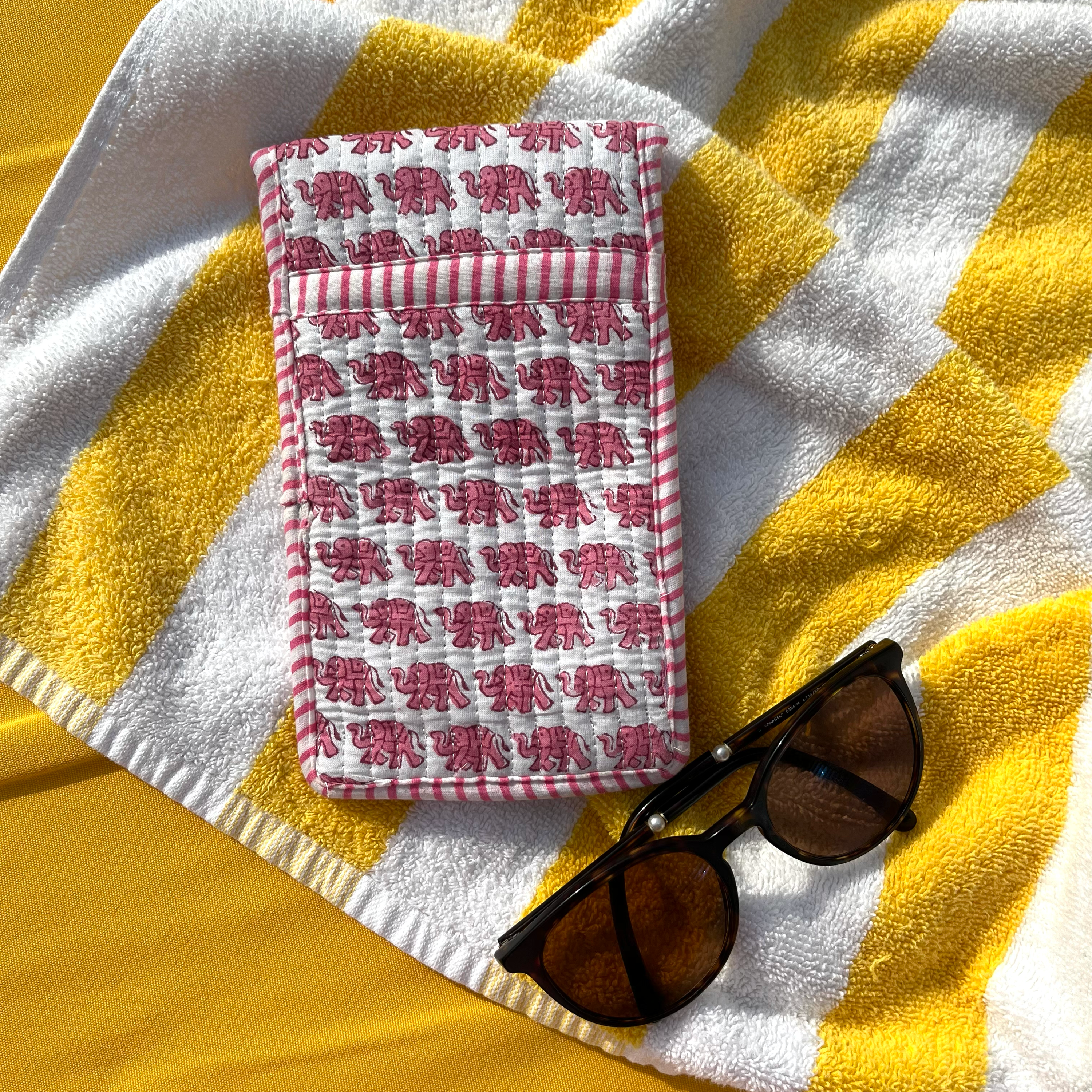 COTTON GLASSES CASE - PINK ELEPHANT