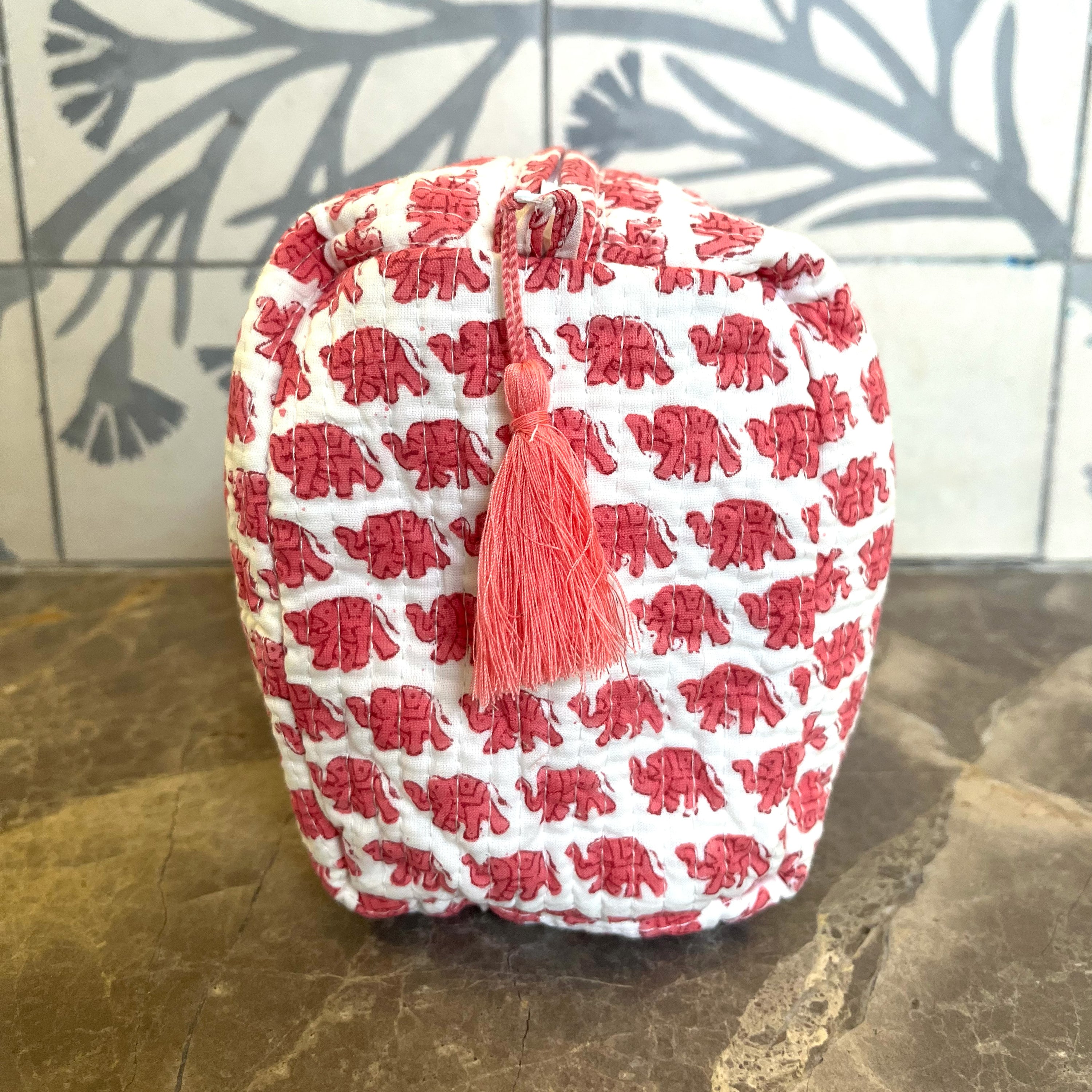 COTTON WASH BAG - PINK ELEPHANT
