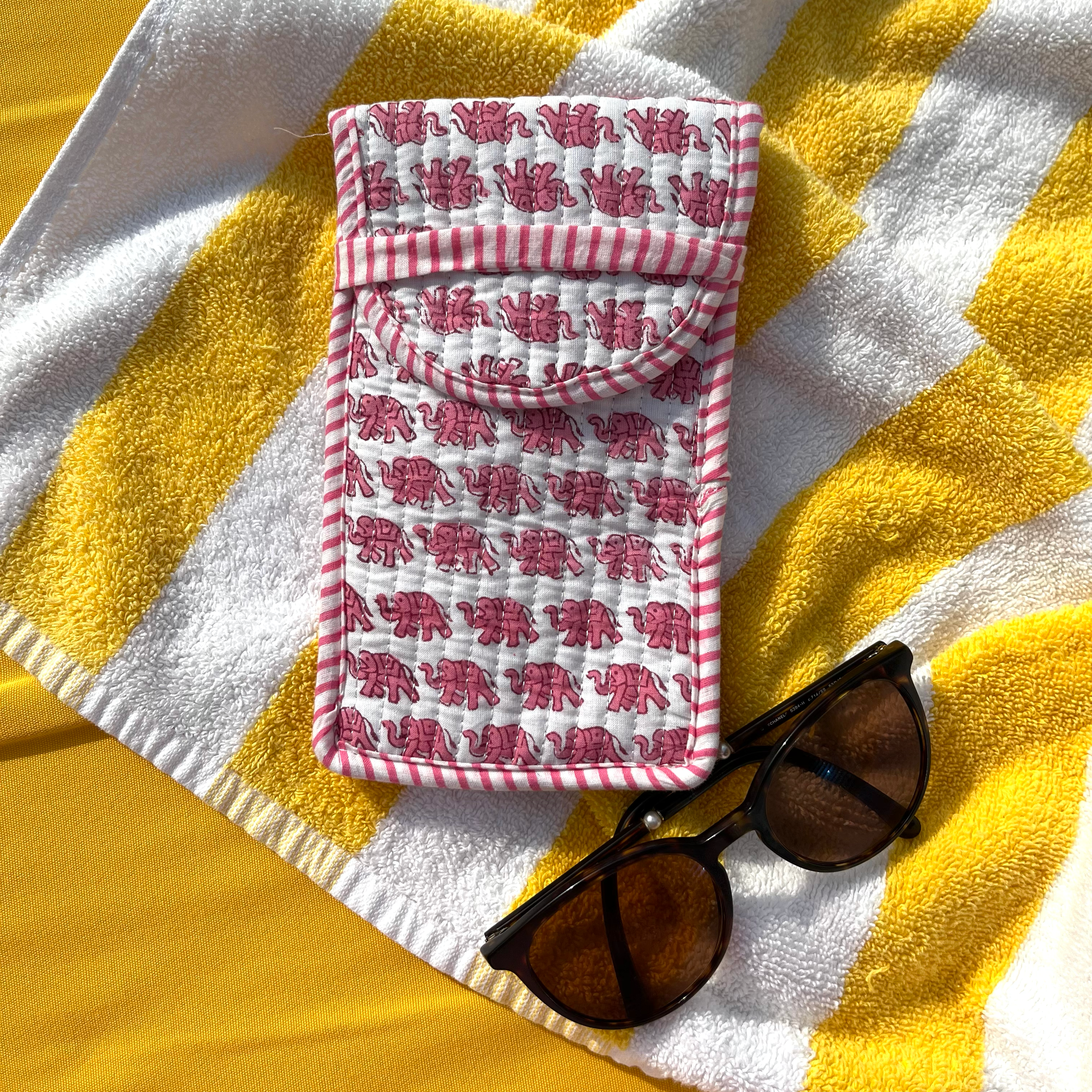 COTTON GLASSES CASE - PINK ELEPHANT