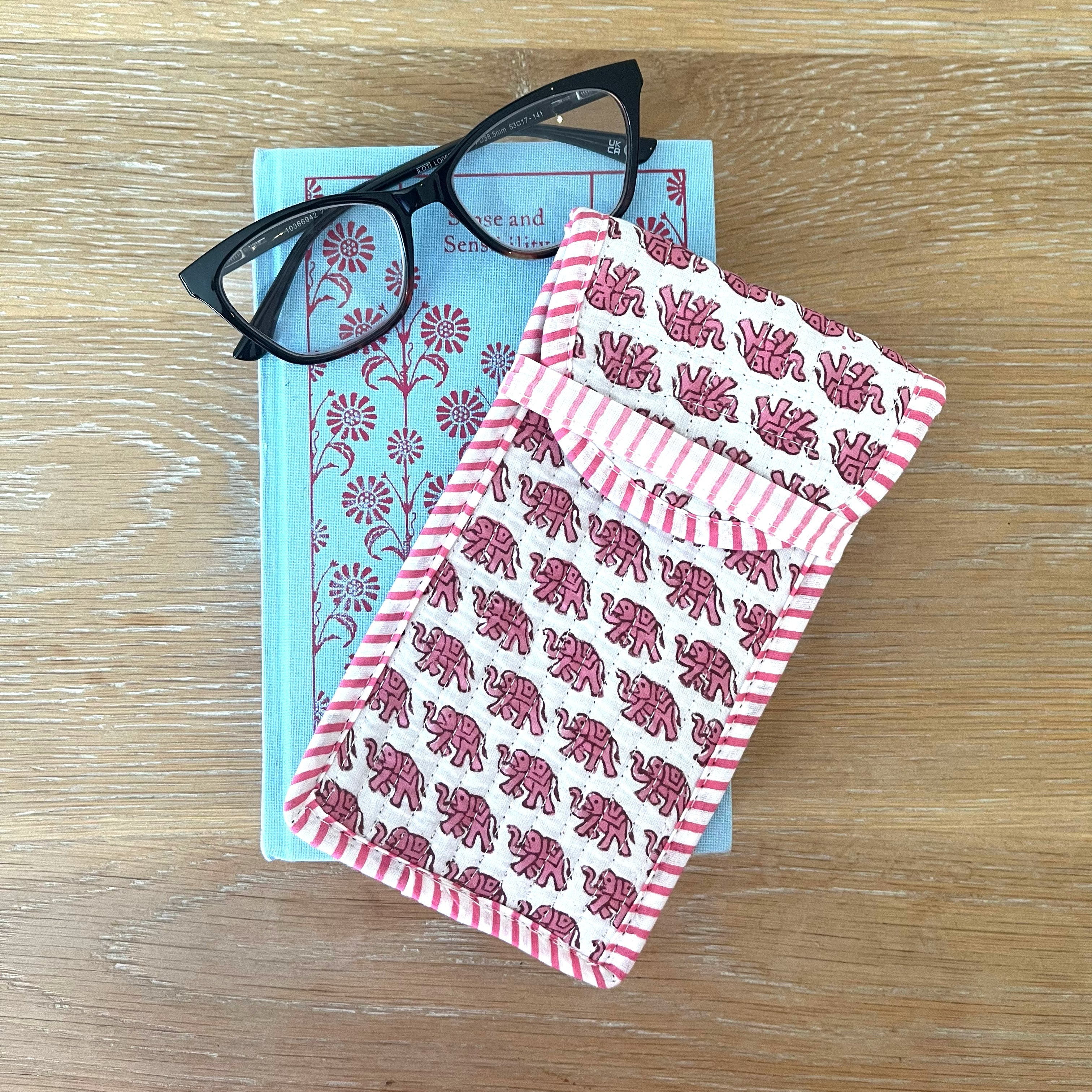 COTTON GLASSES CASE - PINK ELEPHANT