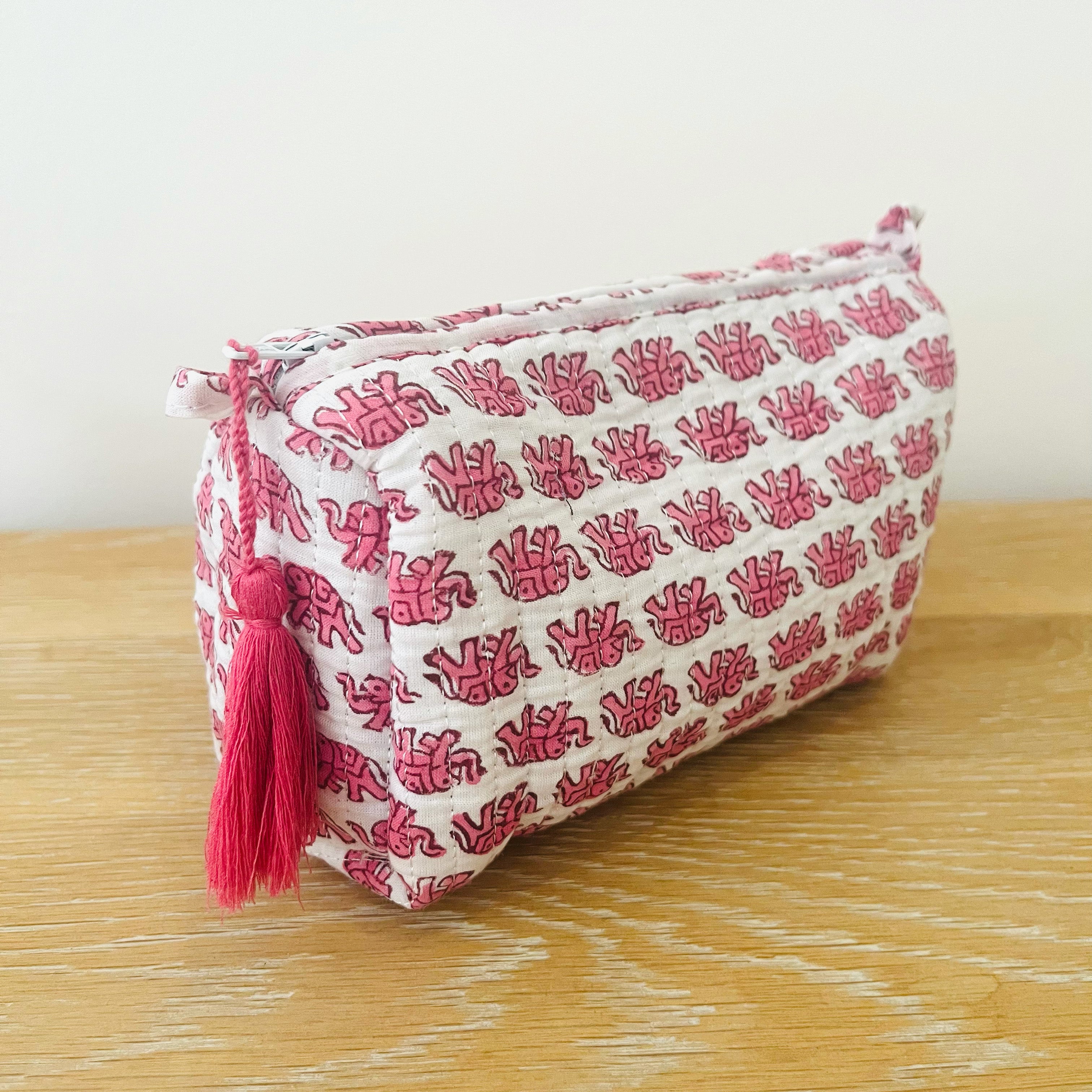 WASH BAG + MAKE UP POUCH SET - PINK ELEPHANT