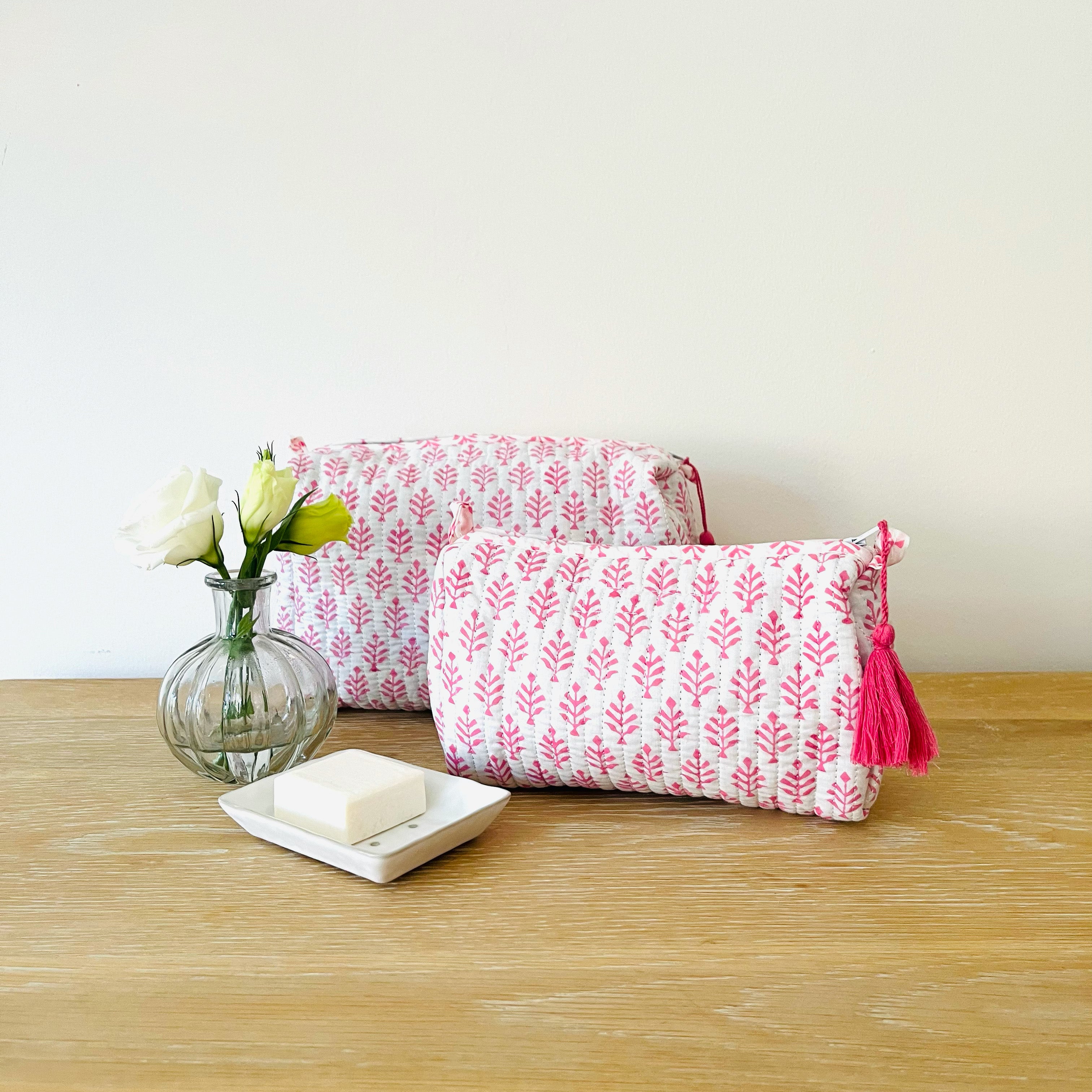 WASH BAG + MAKE UP POUCH SET - PINK FERN