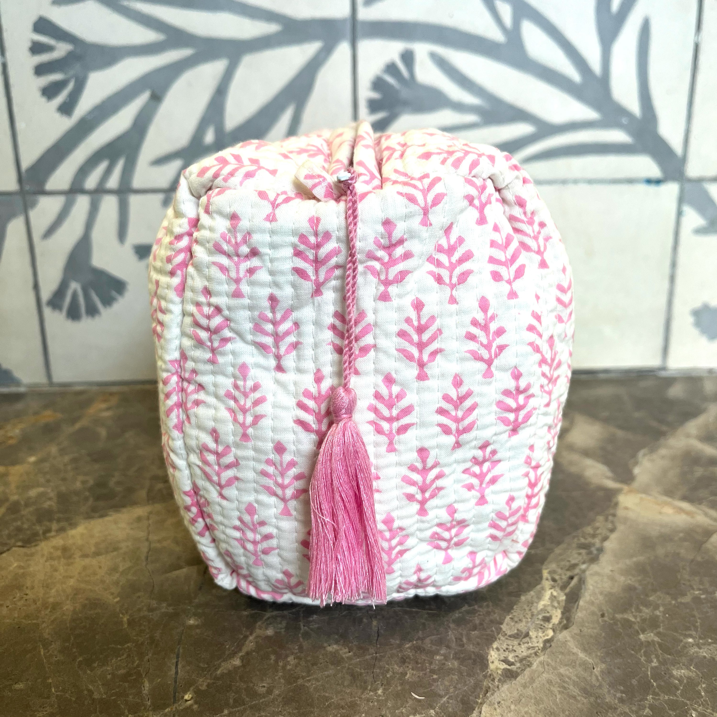 COTTON WASH BAG - PINK FERN