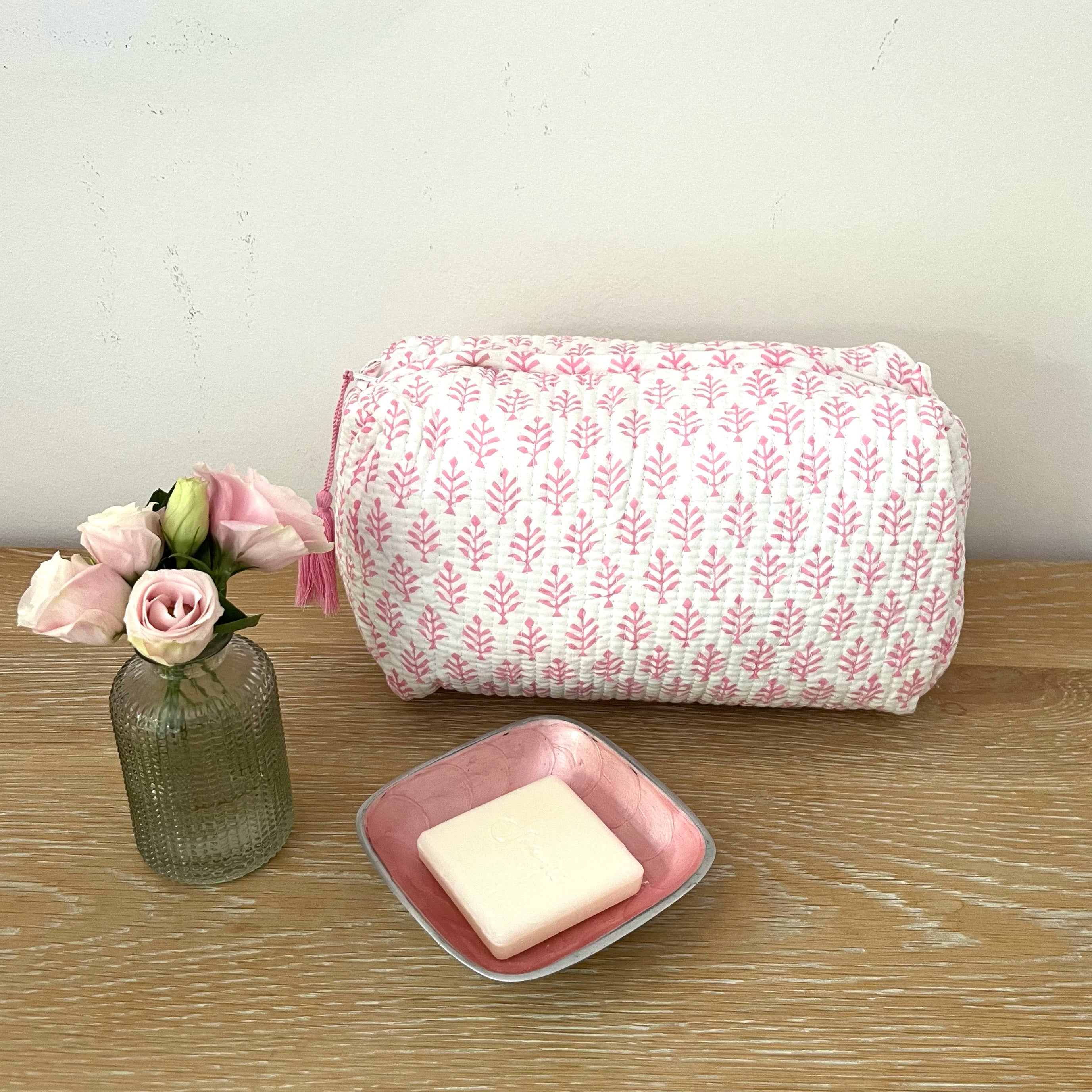 COTTON WASH BAG - PINK FERN