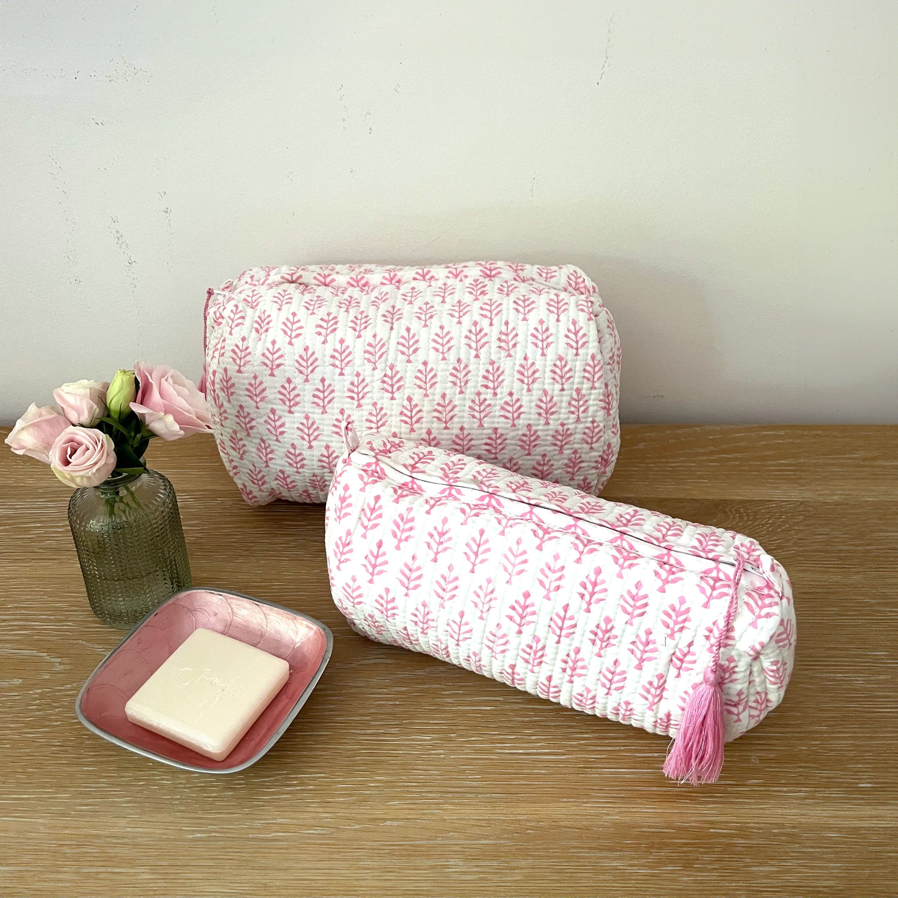 COTTON WASH BAG - PINK FERN