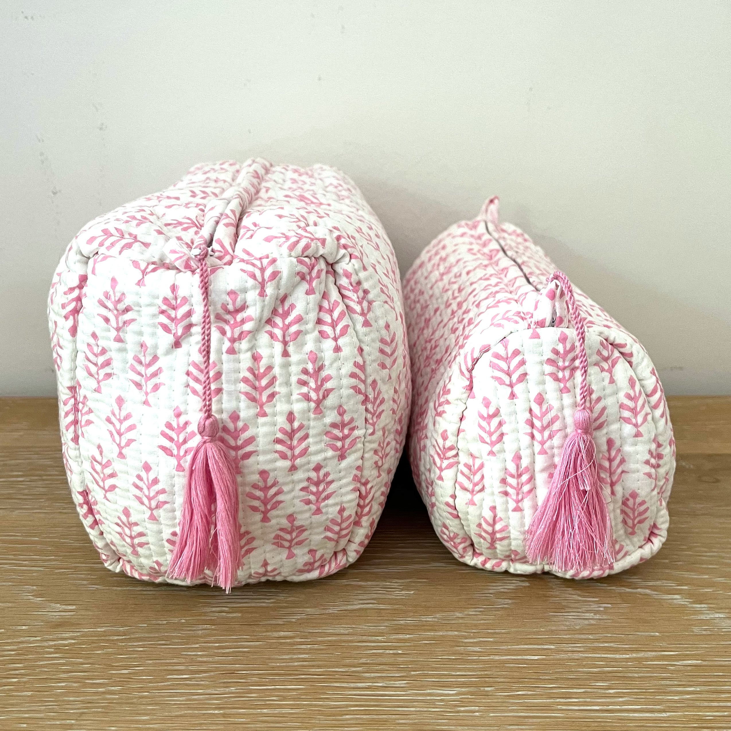 COTTON WASH BAG - PINK FERN