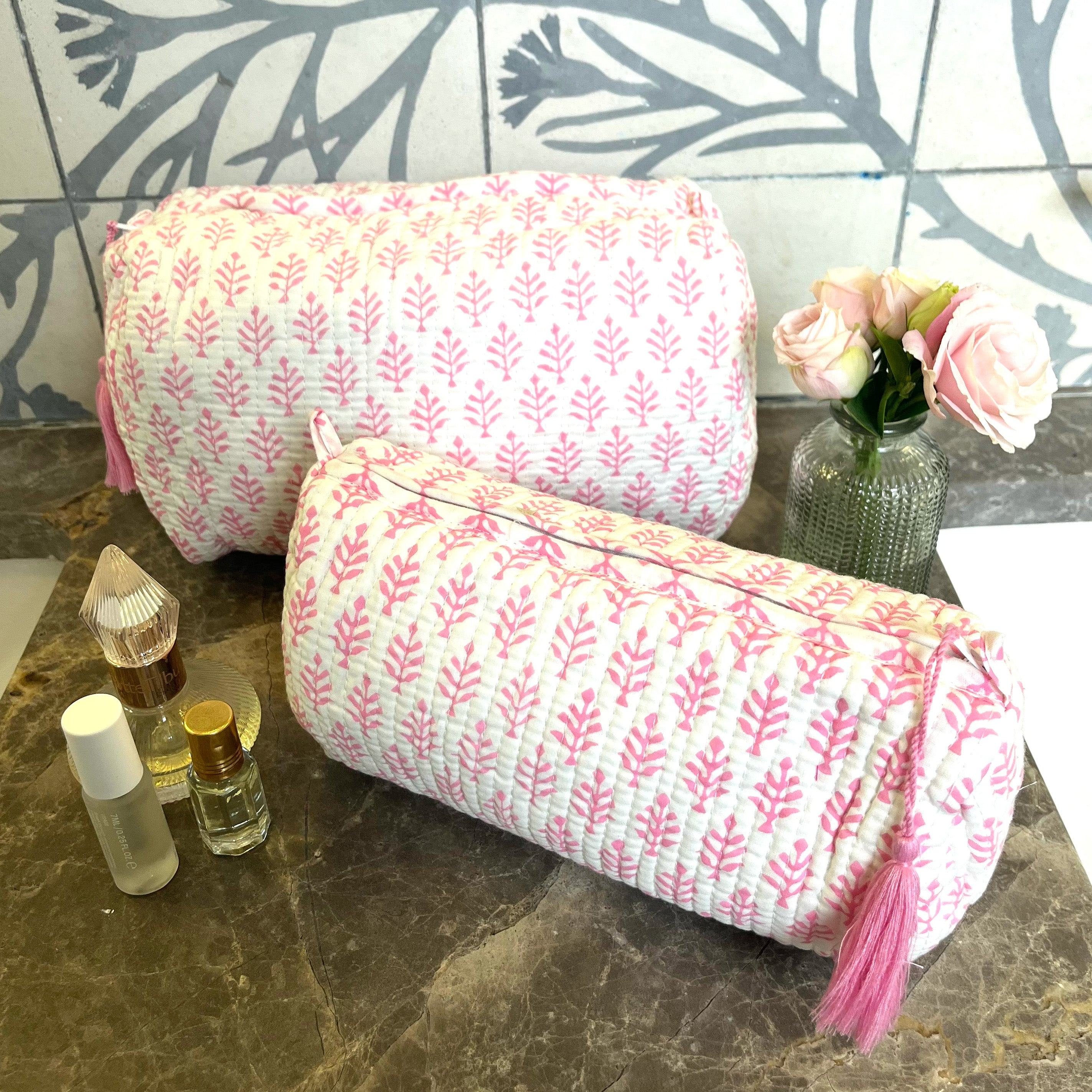 COTTON WASH BAG - PINK FERN