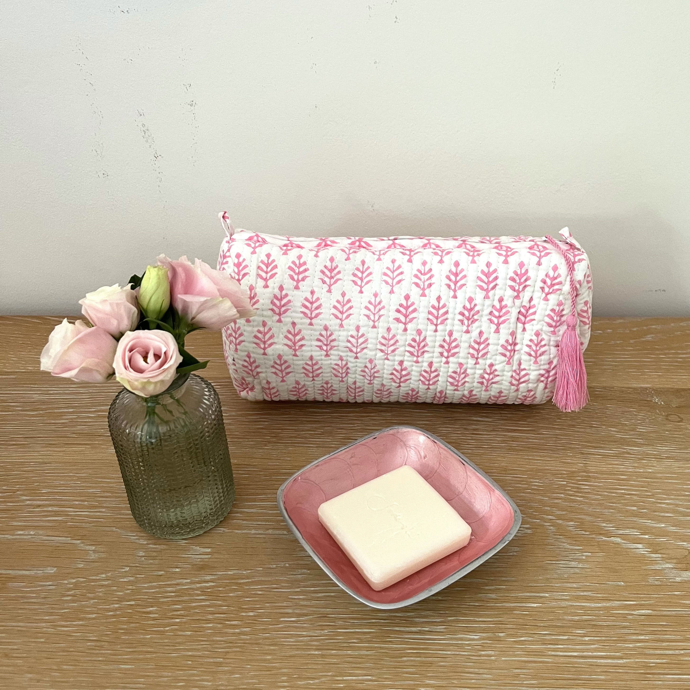 COTTON WASH BAG - PINK FERN