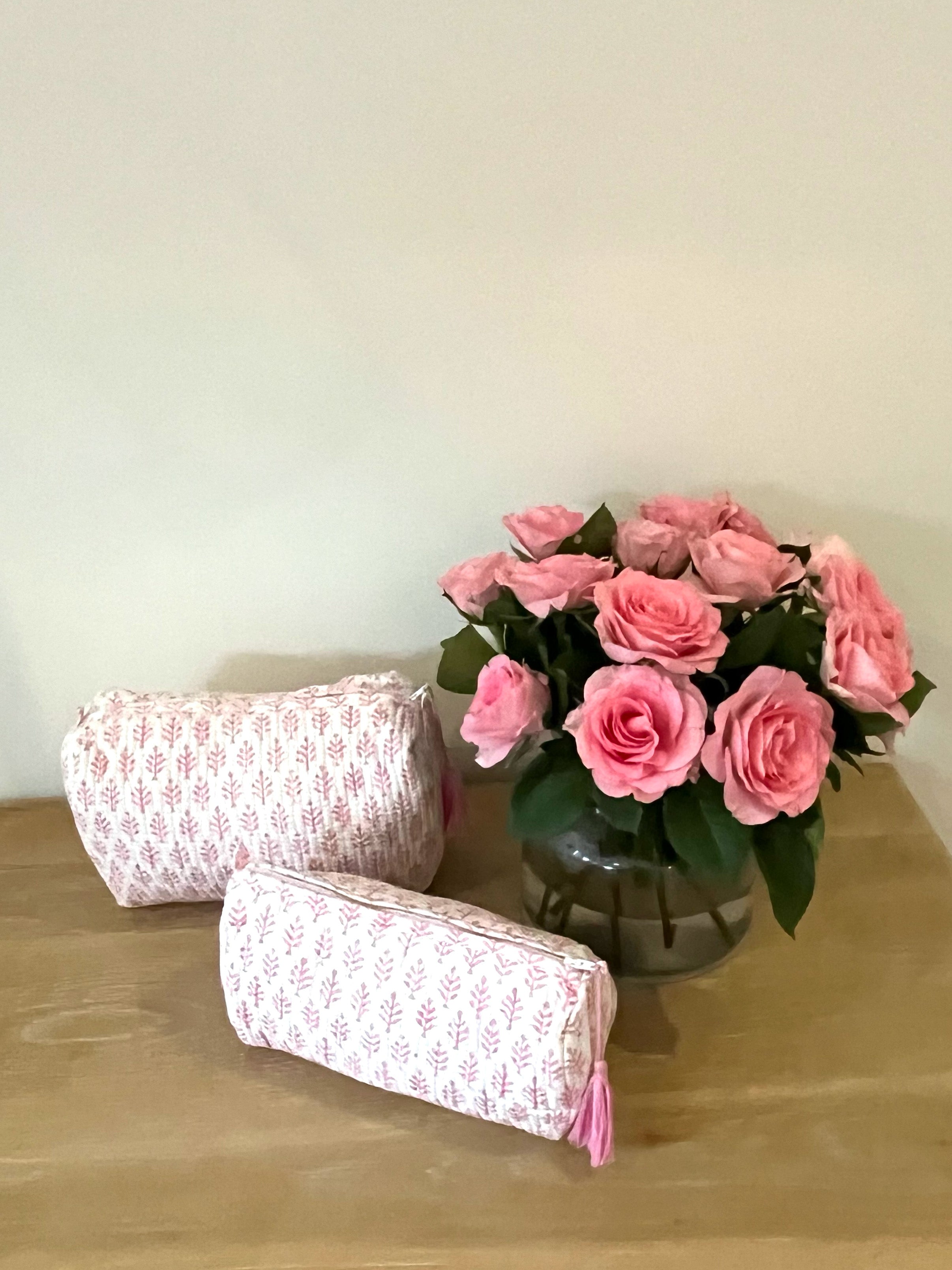 COTTON WASH BAG - PINK FERN