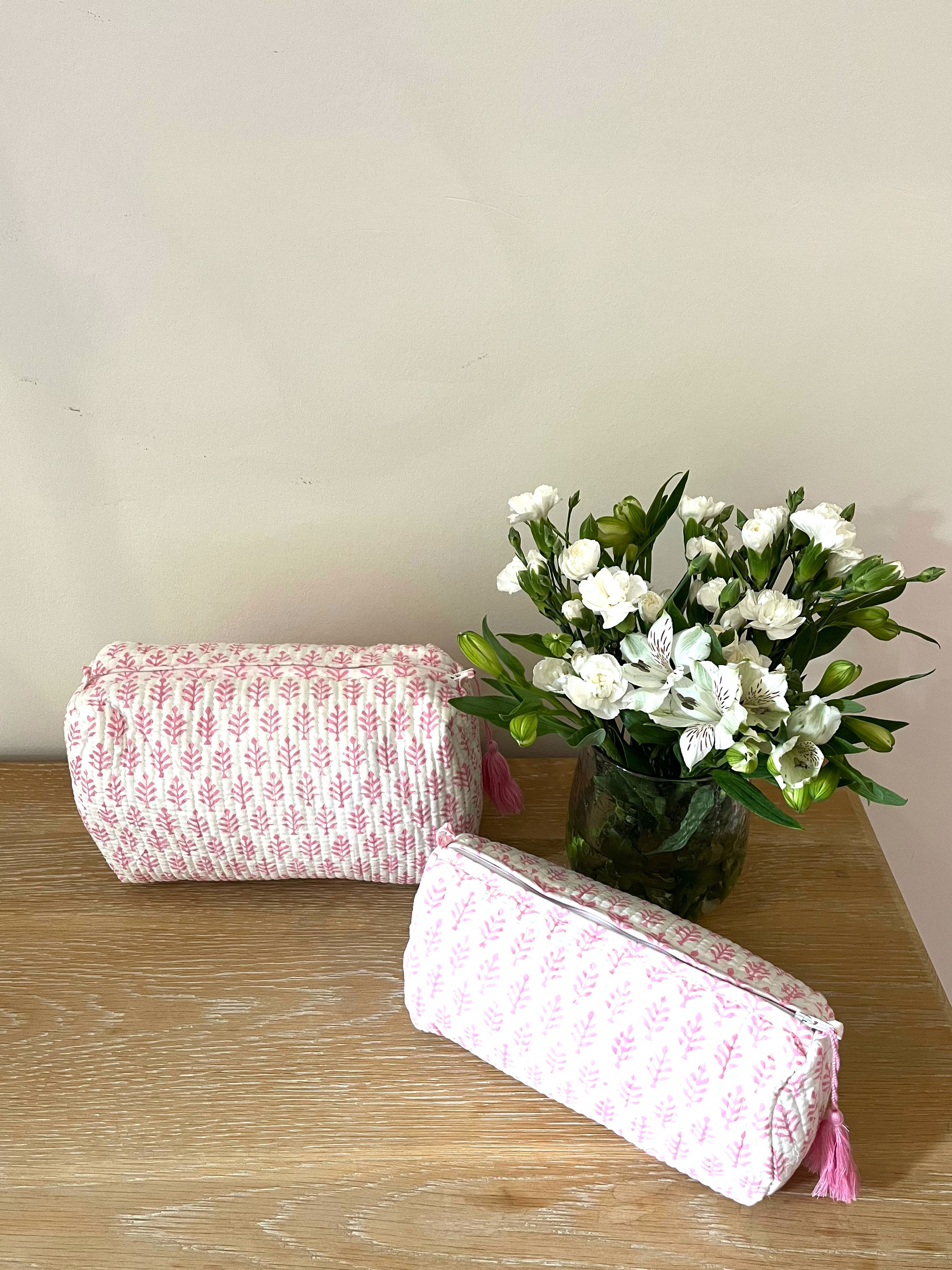 COTTON WASH BAG - PINK FERN