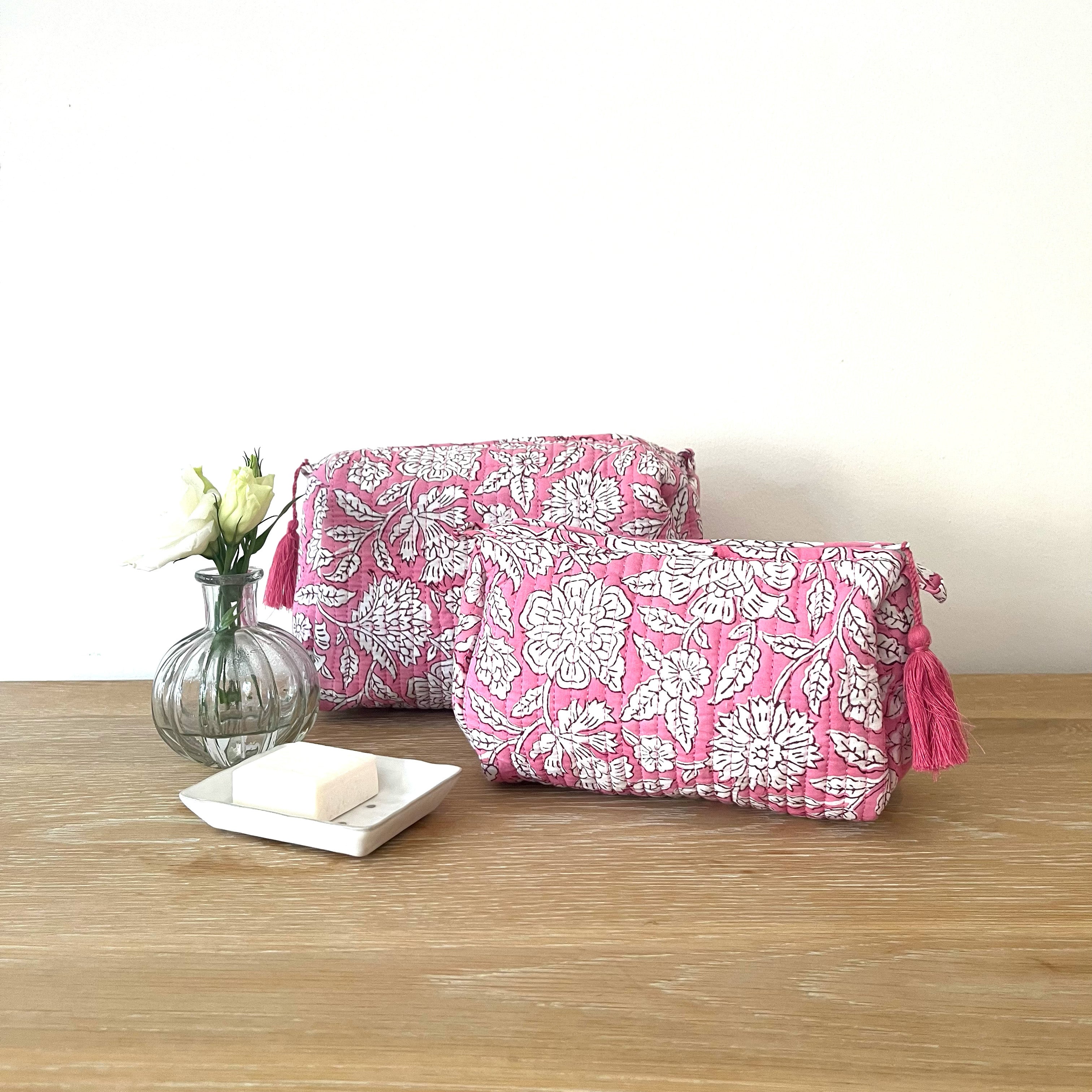 WASH BAG + MAKE UP POUCH SET - PINK FLORAL