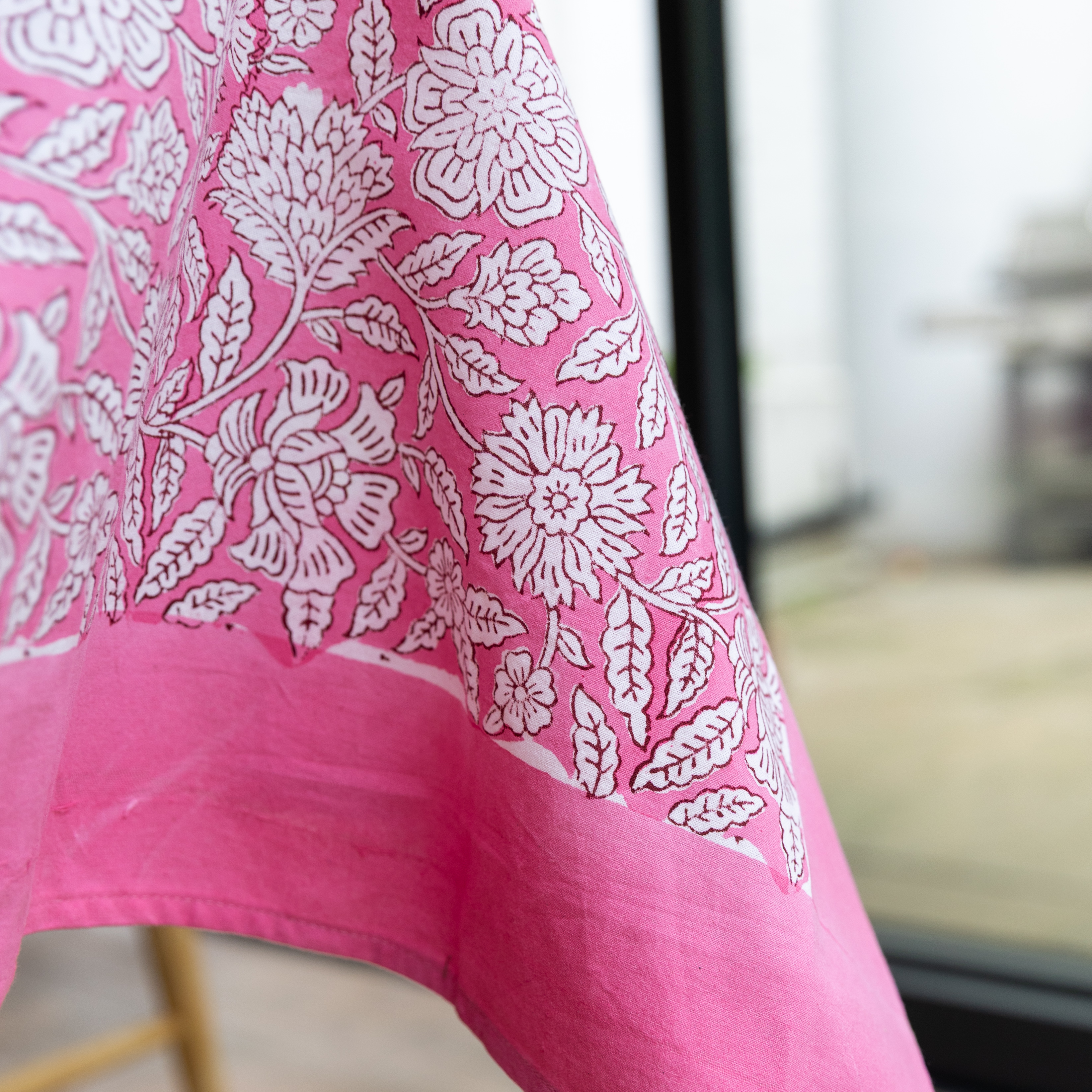 HAND BLOCK TABLECLOTH - ROSE PINK FLORAL