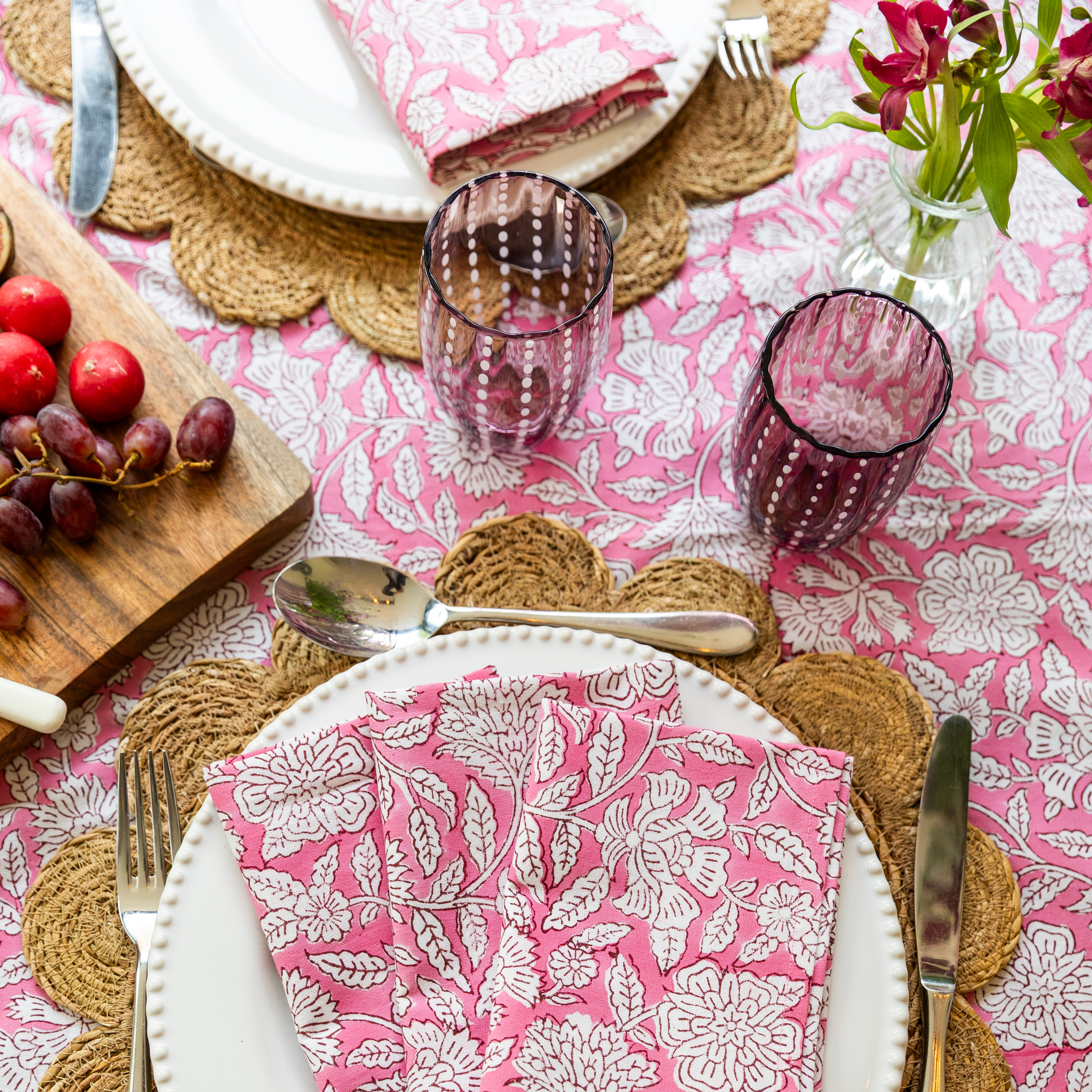 THICKER WEAVE NAPKINS - ROSE PINK FLORAL